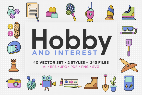 Hobby Interest Vector Icon Set: Essential Graphics for Icons