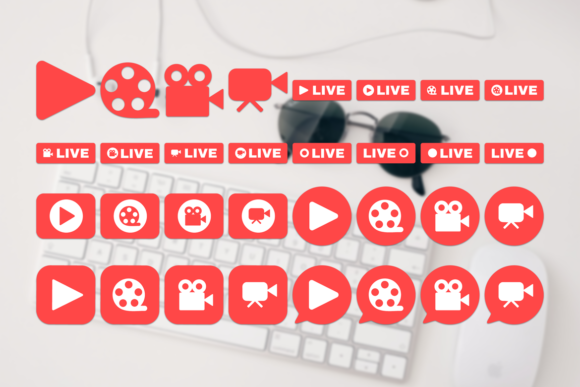 Social Live Stream Icons Set: Modern Graphics for Publishing