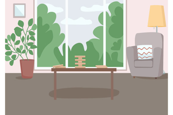Spacious Living Room for Leisure Flat Graphics & Illustrations Review