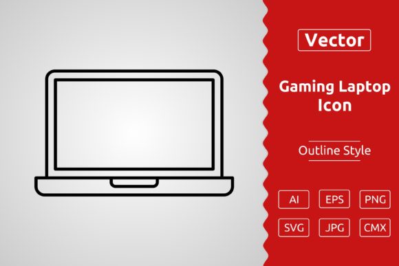 Vector Gaming Laptop Outline Icon Design for Graphics & Icons