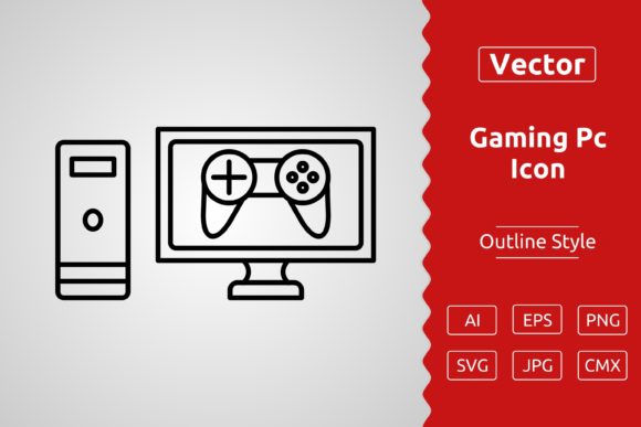 Vector Gaming Pc Outline Icon Design for Branding and Marketing