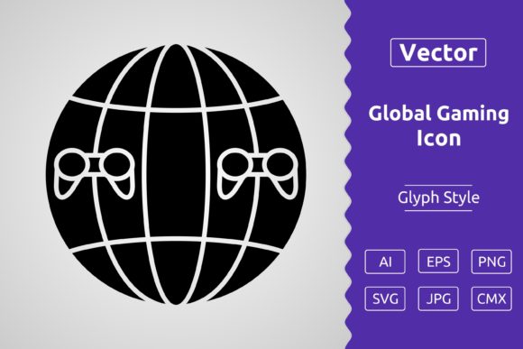 Vector Global Gaming Glyph Icon for Local Business Branding